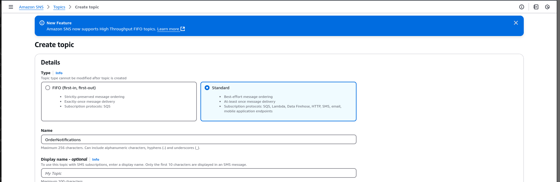 Creating Topic in SNS