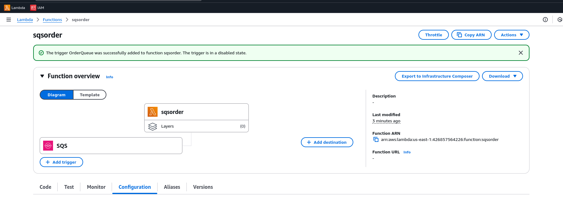Adding SQS Trigger to lambda