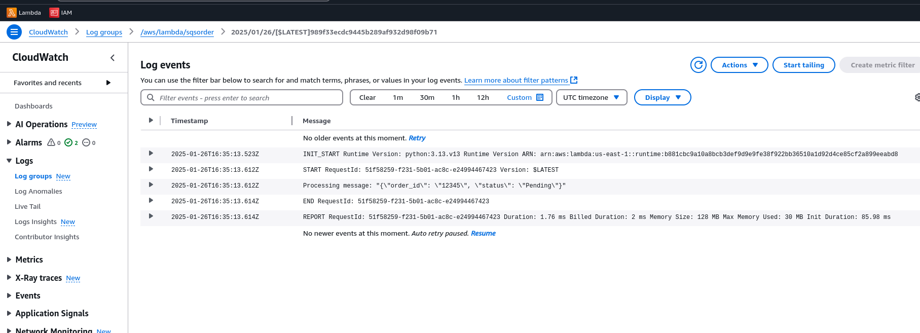 Log group of SQS lambda